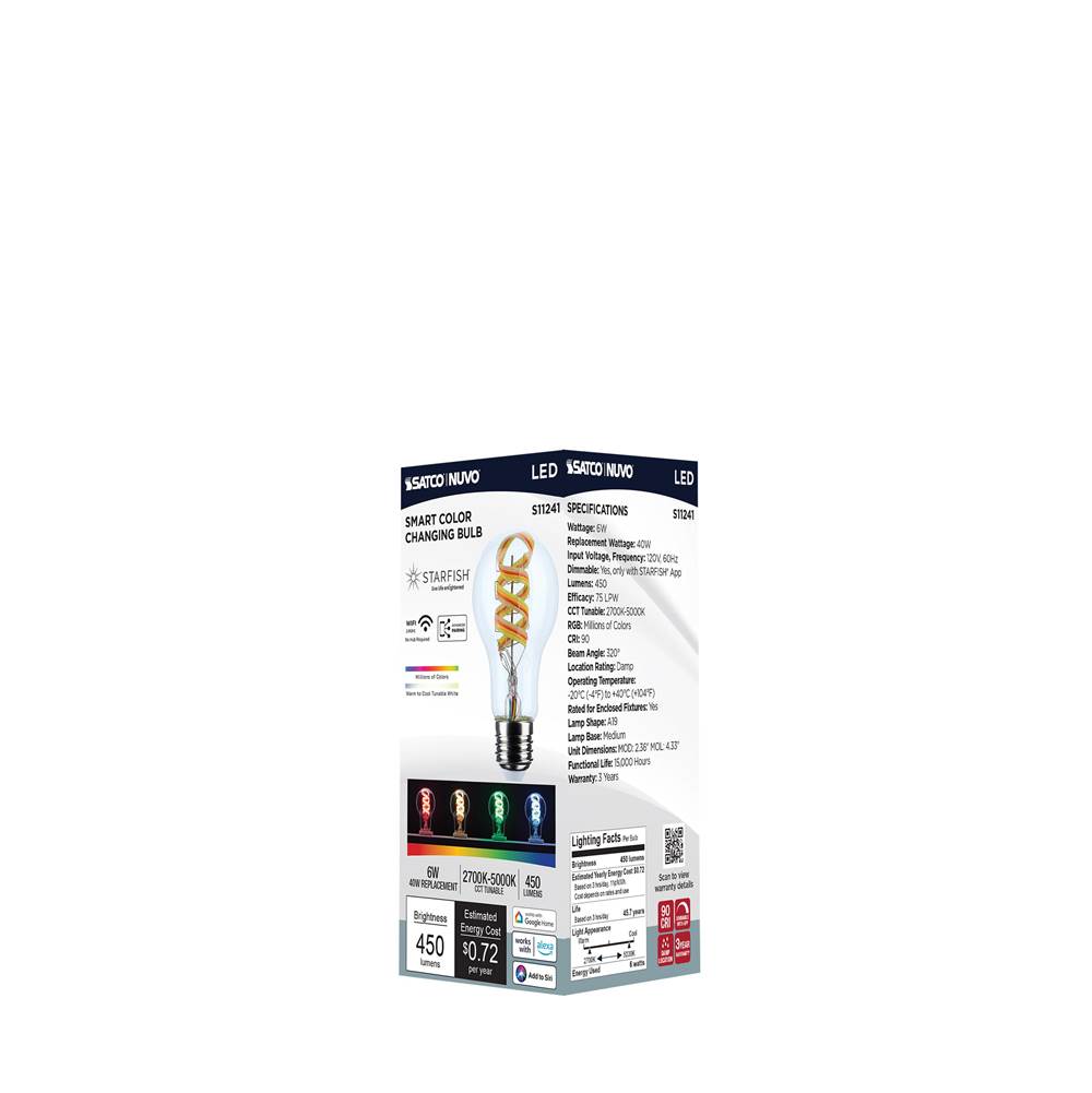 Nuvo S11241 Clear 6 Watt - A19 Led - 2700k-5000k Rgb/tunable White - Starfish Iot - Clear - Medium Base - 120 Volt Image 2