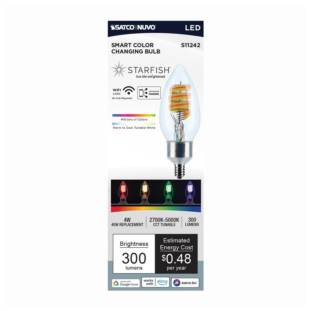 Nuvo S11242 Clear 4 Watt - B11 Led - 2700k-5000k Rgb/tunable White - Starfish Iot - Clear - Candelabra Base - 120 Volt Image 6