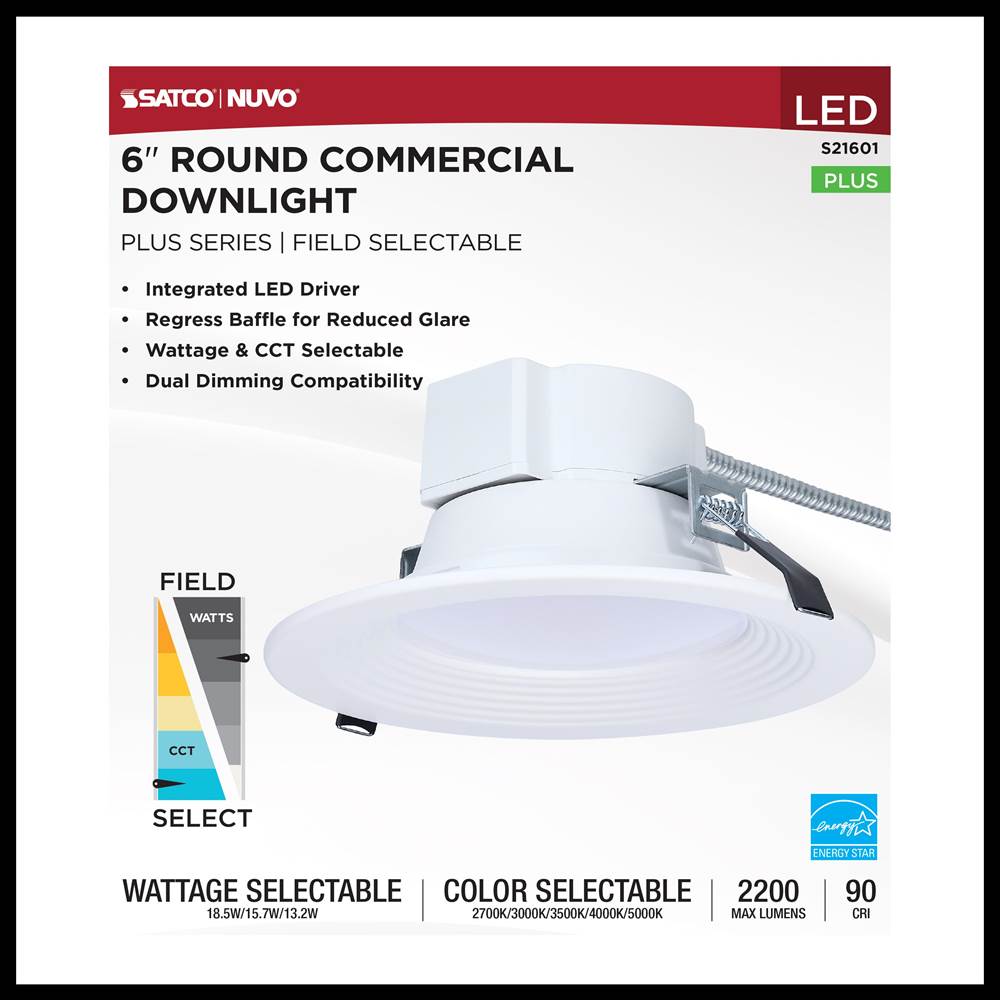 Nuvo S21601 White 18.5w Field Selectable Led 6-inch Commercial Downlight - Dual Dimming - Round - 120-347 Volt Image 7