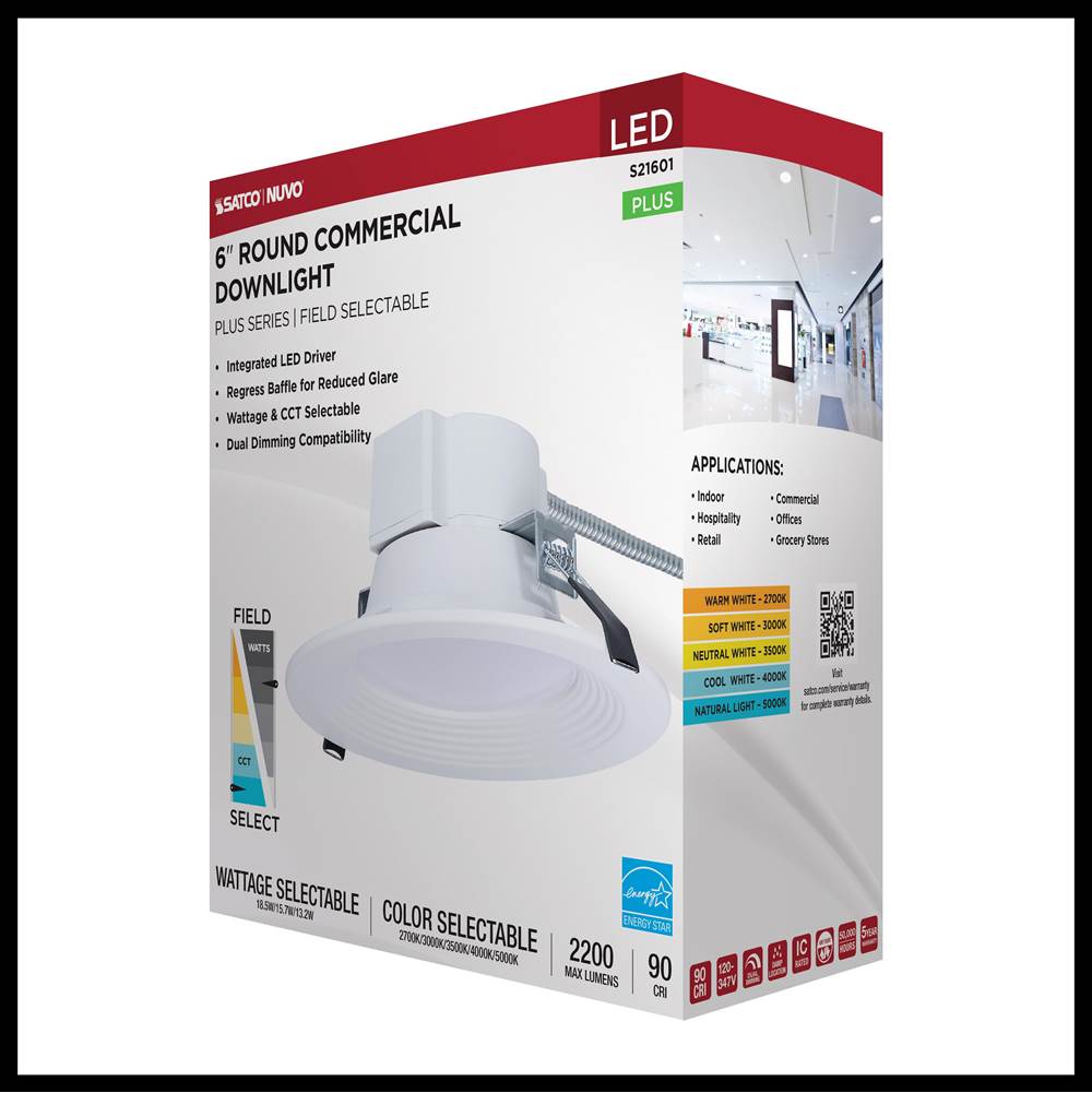 Nuvo S21601 White 18.5w Field Selectable Led 6-inch Commercial Downlight - Dual Dimming - Round - 120-347 Volt Image 3