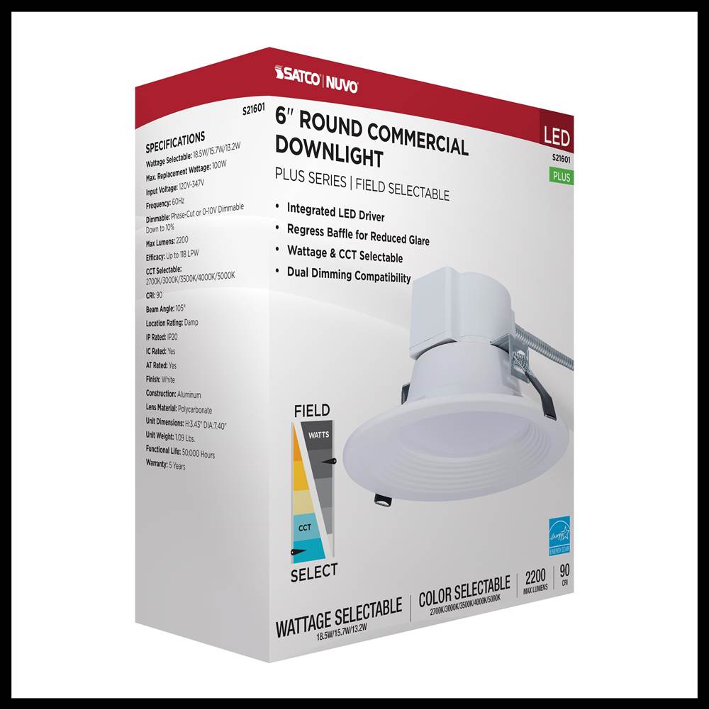 Nuvo S21601 White 18.5w Field Selectable Led 6-inch Commercial Downlight - Dual Dimming - Round - 120-347 Volt Image 2