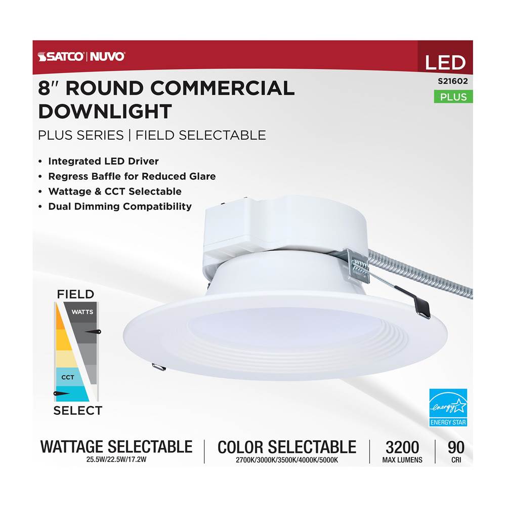 Nuvo S21602 White 25.5w Field Selectable Led 8-inch Commercial Downlight - Dual Dimming - Round - 120-347 Volt Image 7