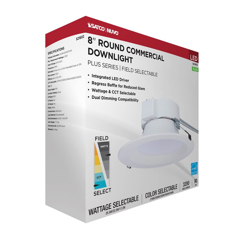 Nuvo S21602 White 25.5w Field Selectable Led 8-inch Commercial Downlight - Dual Dimming - Round - 120-347 Volt Image 2