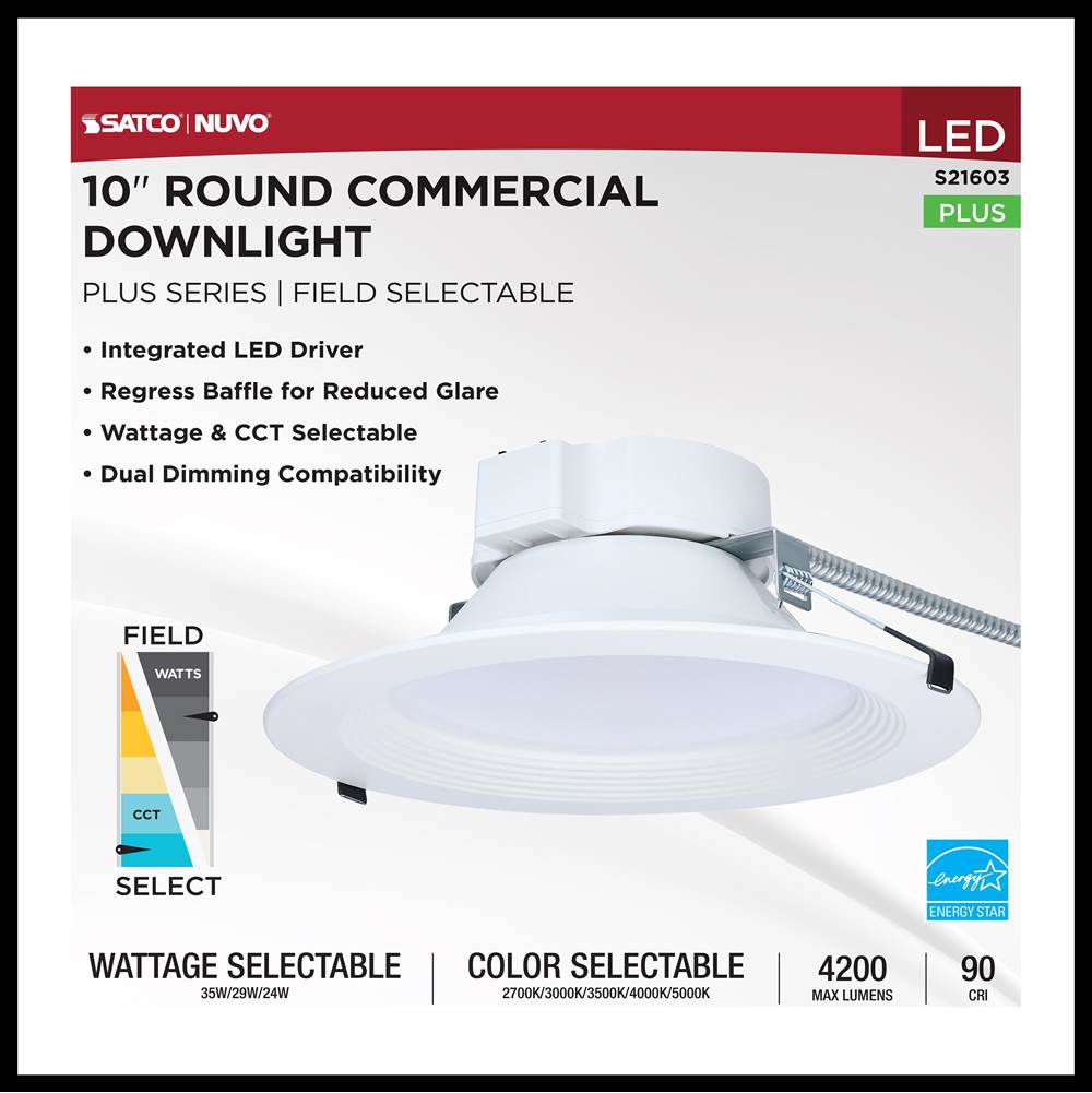 Nuvo S21603 White 35w Field Selectable Led 10-inch Commercial Downlight - Dual Dimming - Round - 120-277 Volt Image 7
