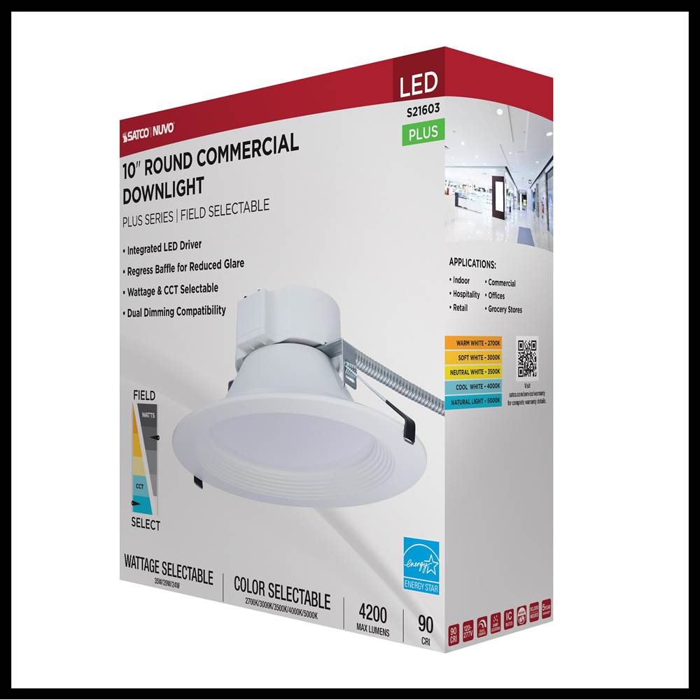 Nuvo S21603 White 35w Field Selectable Led 10-inch Commercial Downlight - Dual Dimming - Round - 120-277 Volt Image 3