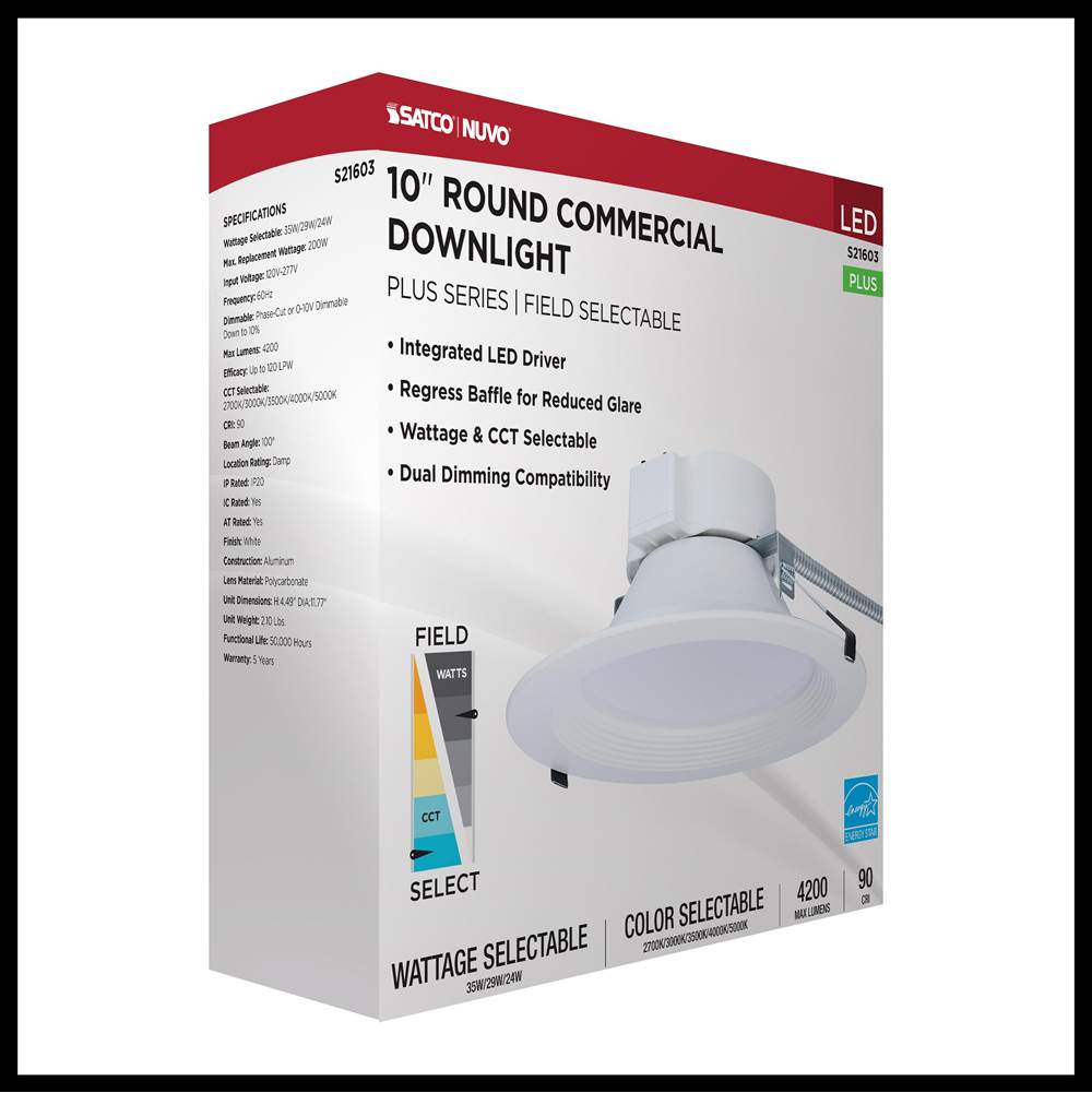 Nuvo S21603 White 35w Field Selectable Led 10-inch Commercial Downlight - Dual Dimming - Round - 120-277 Volt Image 2