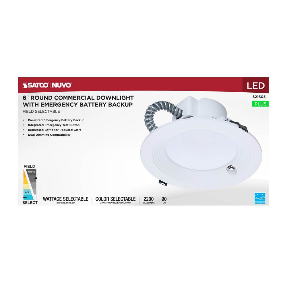Nuvo S21605 White 20.5w Field Selectable Led 6-inch Commercial Downlight - Dual Dimming - Integrated Emergency Driver - Round - 120-347 Volt Image 3