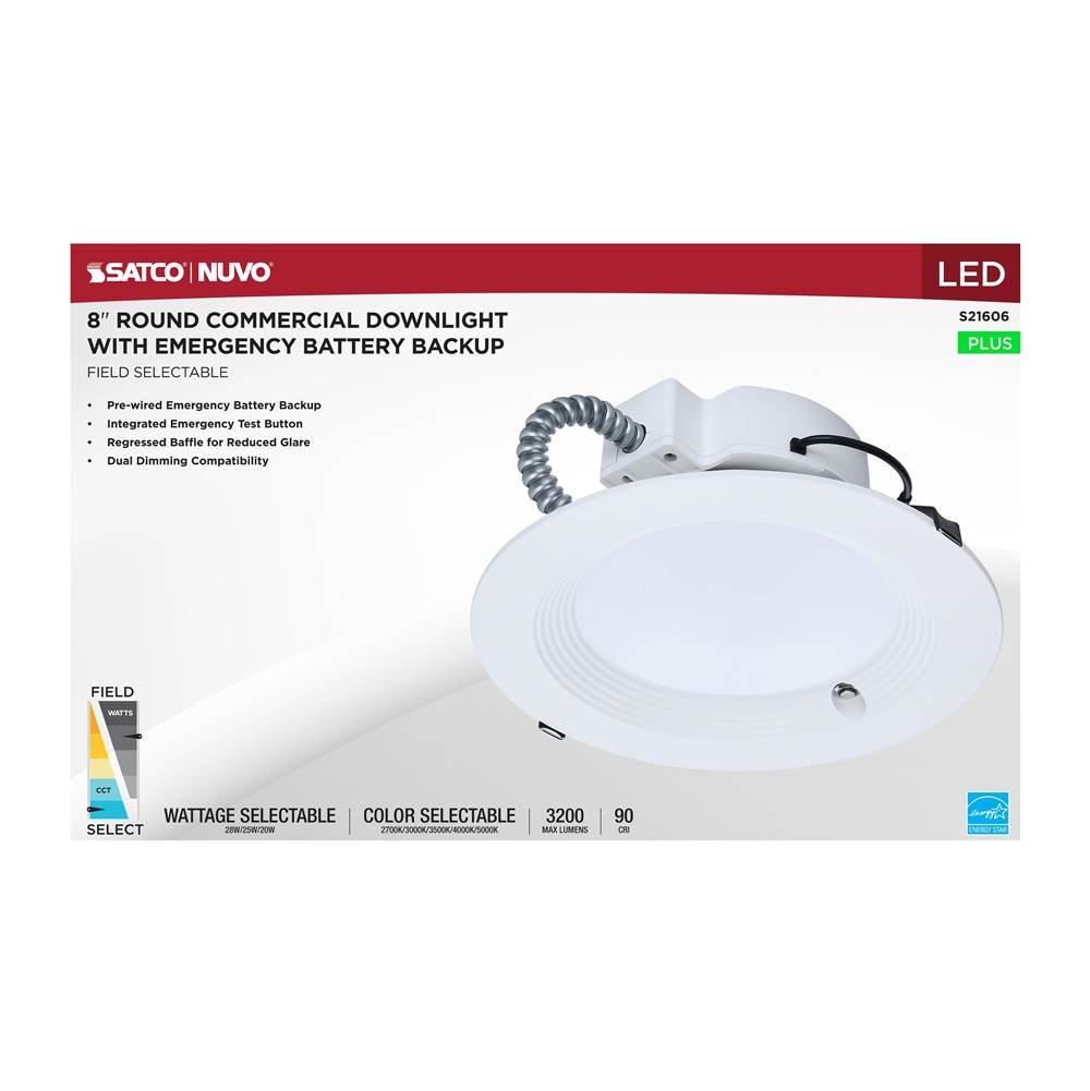 Nuvo S21606 White 28w Field Selectable Led 8-inch Commercial Downlight - Dual Dimming - Integrated Emergency Driver - Round - 120-347 Volt Image 3