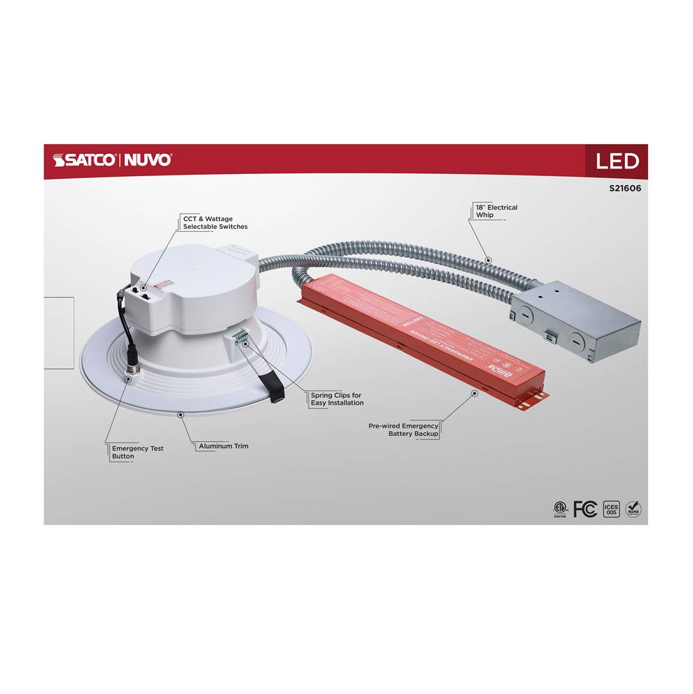 Nuvo S21606 White 28w Field Selectable Led 8-inch Commercial Downlight - Dual Dimming - Integrated Emergency Driver - Round - 120-347 Volt Image 2