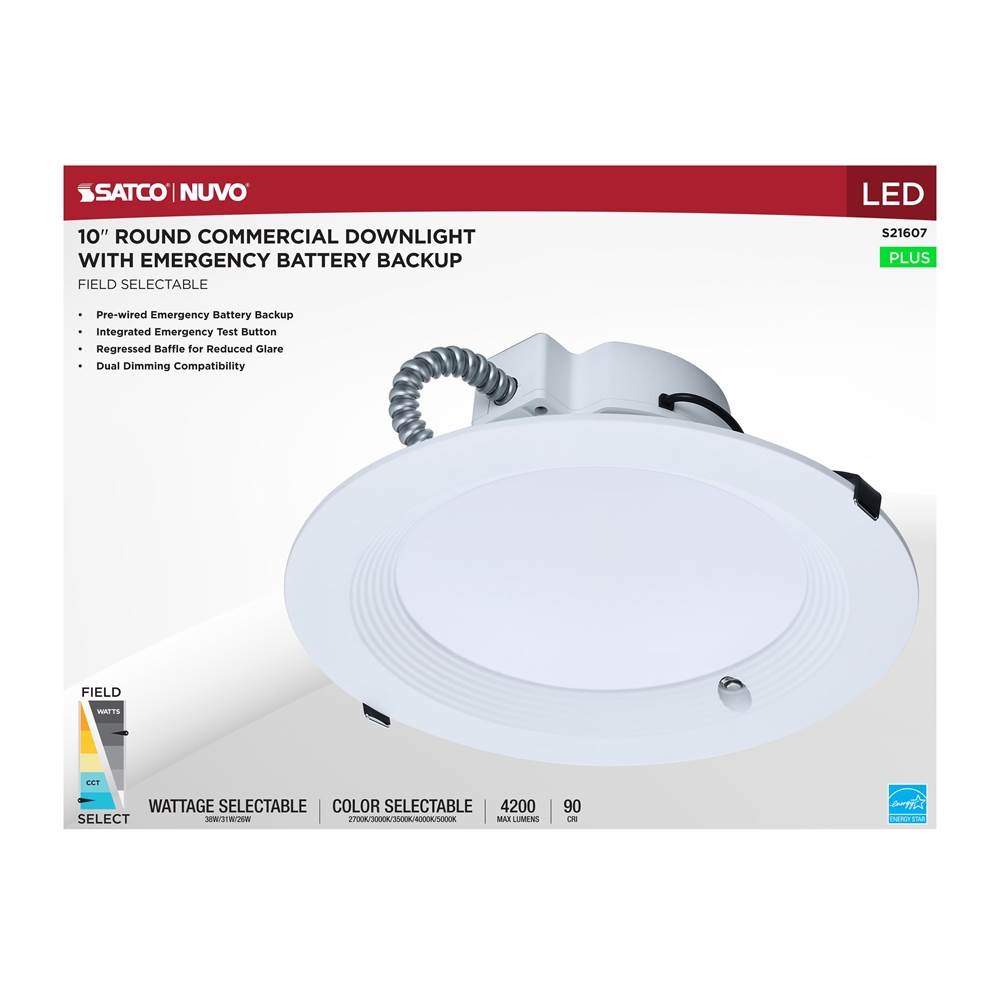 Nuvo S21607 White 38w Field Selectable Led 10-inch Commercial Downlight - Dual Dimming - Integrated Emergency Driver - Round - 120-277 Volt Image 3