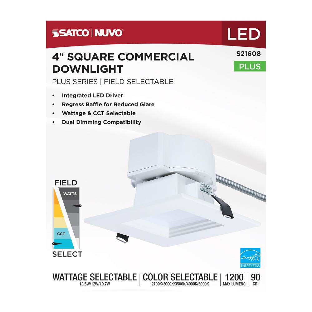 Nuvo S21608 White 13.5w Field Selectable Led 4-inch Commercial Downlight - Dual Dimming - Square - 120-347 Volt Image 7