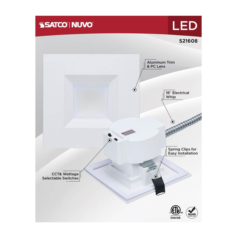 Nuvo S21608 White 13.5w Field Selectable Led 4-inch Commercial Downlight - Dual Dimming - Square - 120-347 Volt Image 6