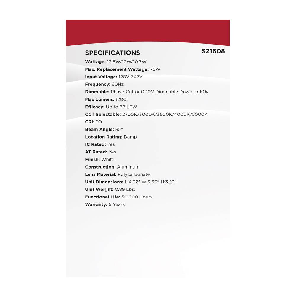 Nuvo S21608 White 13.5w Field Selectable Led 4-inch Commercial Downlight - Dual Dimming - Square - 120-347 Volt Image 4