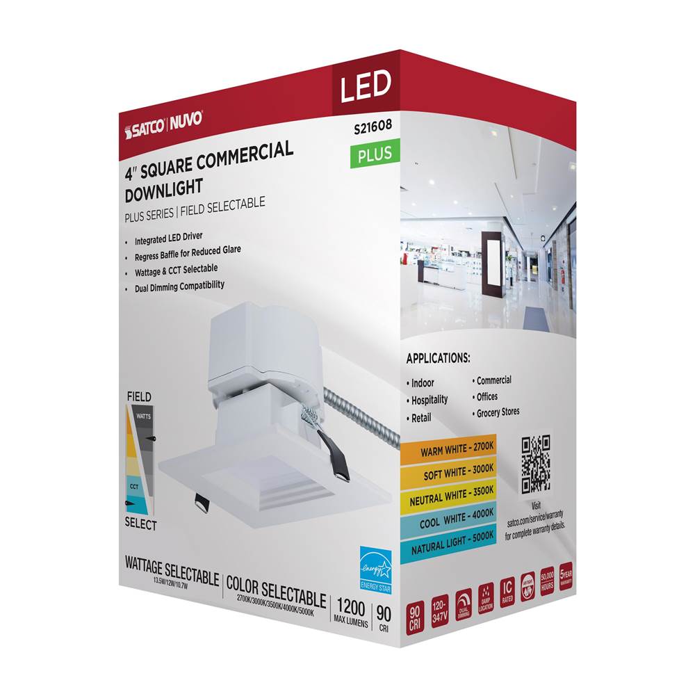 Nuvo S21608 White 13.5w Field Selectable Led 4-inch Commercial Downlight - Dual Dimming - Square - 120-347 Volt Image 3