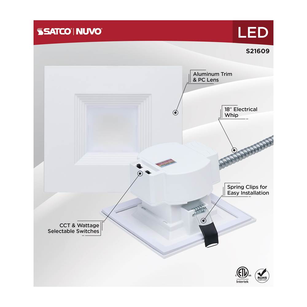 Nuvo S21609 White 18.5w Field Selectable Led 6-inch Commercial Downlight - Dual Dimming - Square - 120-347 Volt Image 6