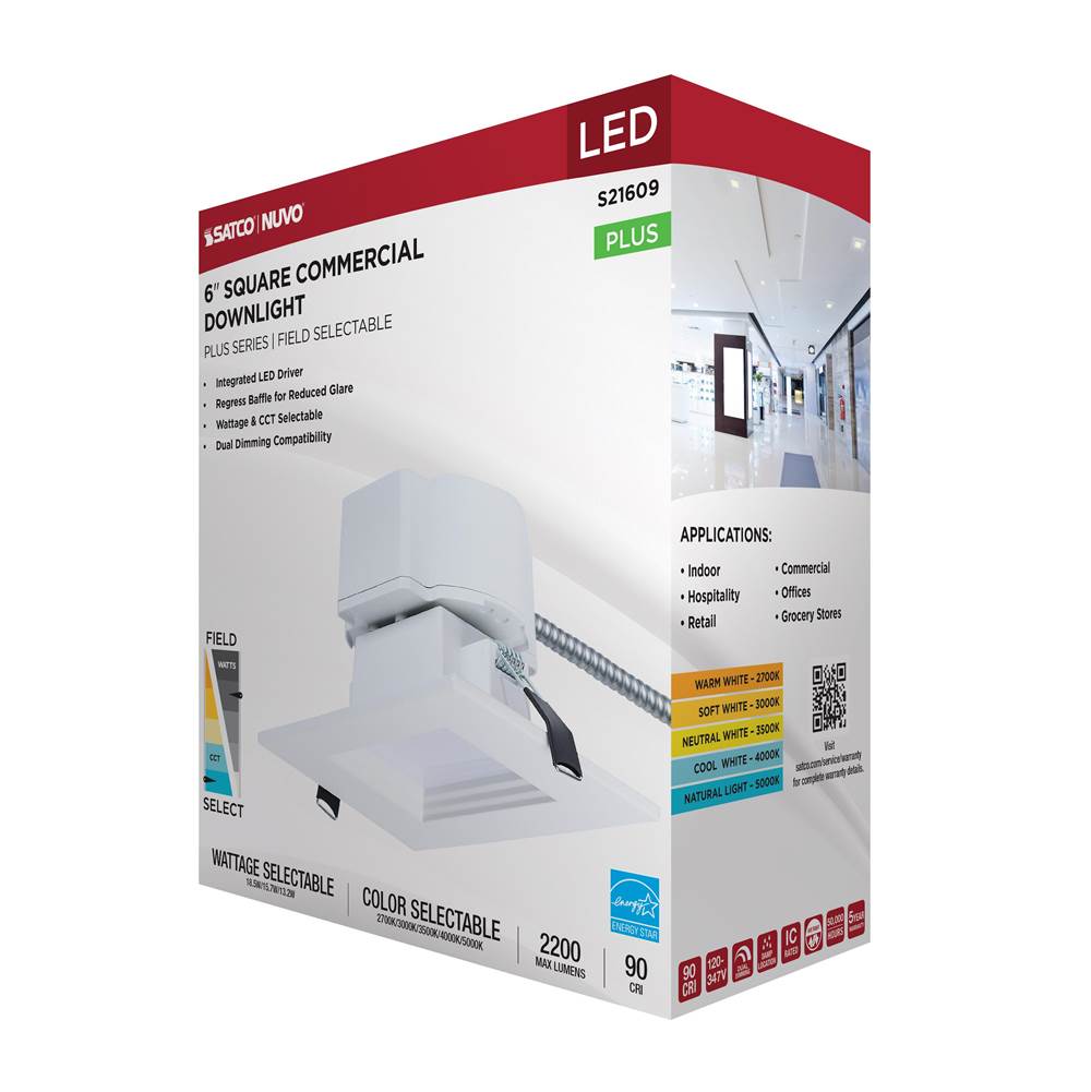 Nuvo S21609 White 18.5w Field Selectable Led 6-inch Commercial Downlight - Dual Dimming - Square - 120-347 Volt Image 3