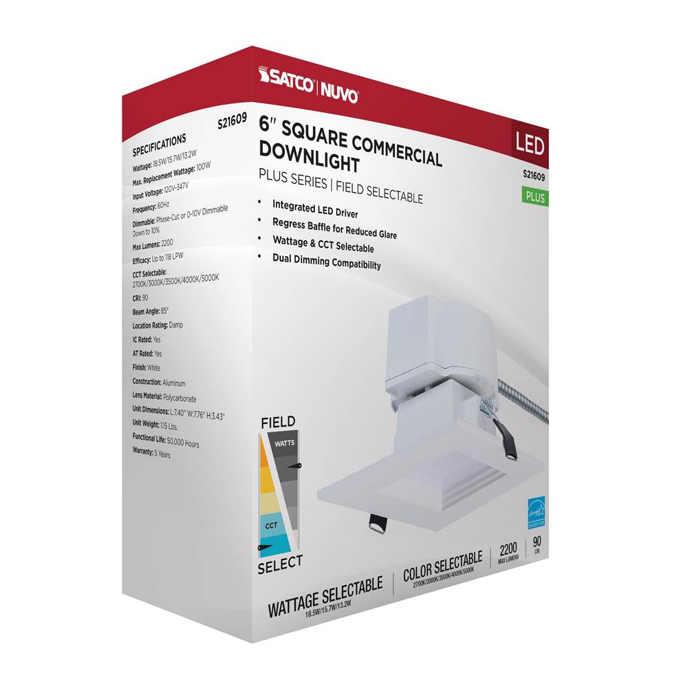 Nuvo S21609 White 18.5w Field Selectable Led 6-inch Commercial Downlight - Dual Dimming - Square - 120-347 Volt Image 2