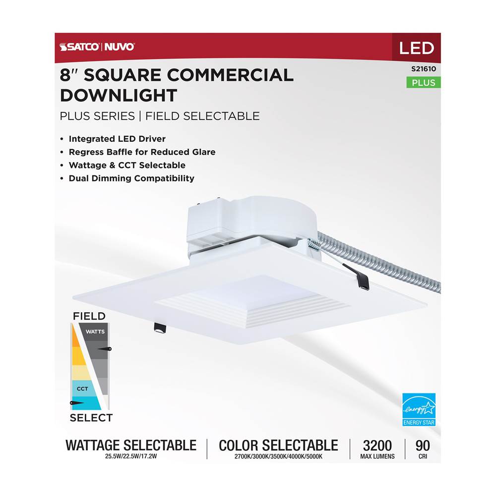 Nuvo S21610 White 25.5w Field Selectable Led 8-inch Commercial Downlight - Dual Dimming - Square - 120-347 Volt Image 7