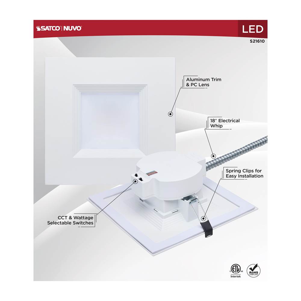 Nuvo S21610 White 25.5w Field Selectable Led 8-inch Commercial Downlight - Dual Dimming - Square - 120-347 Volt Image 6