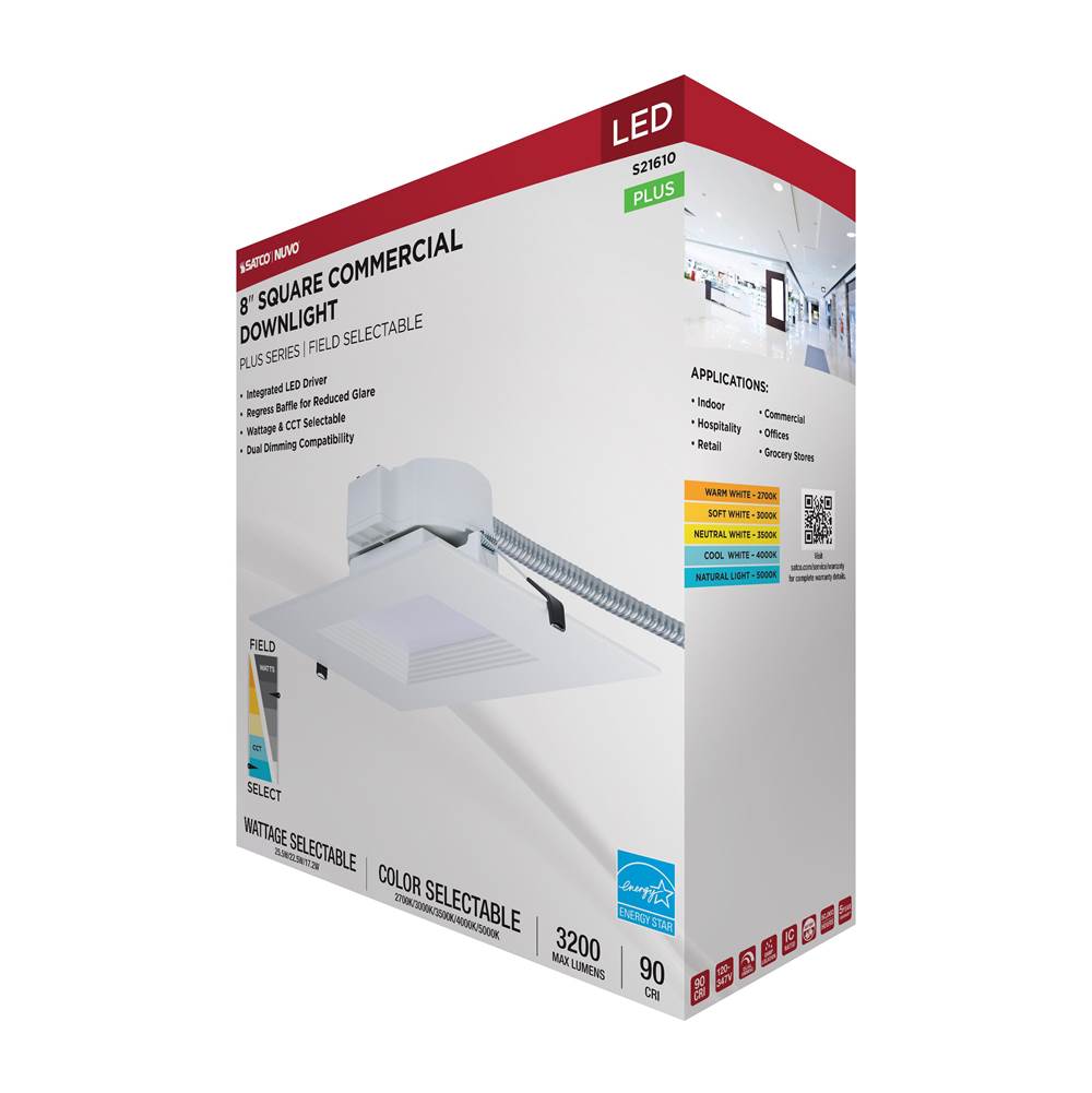 Nuvo S21610 White 25.5w Field Selectable Led 8-inch Commercial Downlight - Dual Dimming - Square - 120-347 Volt Image 3