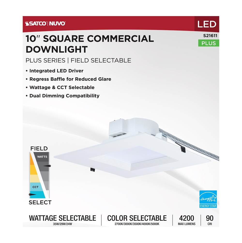 Nuvo S21611 White 35w Field Selectable Led 10-inch Commercial Downlight - Dual Dimming - Square - 120-277 Volt Image 7