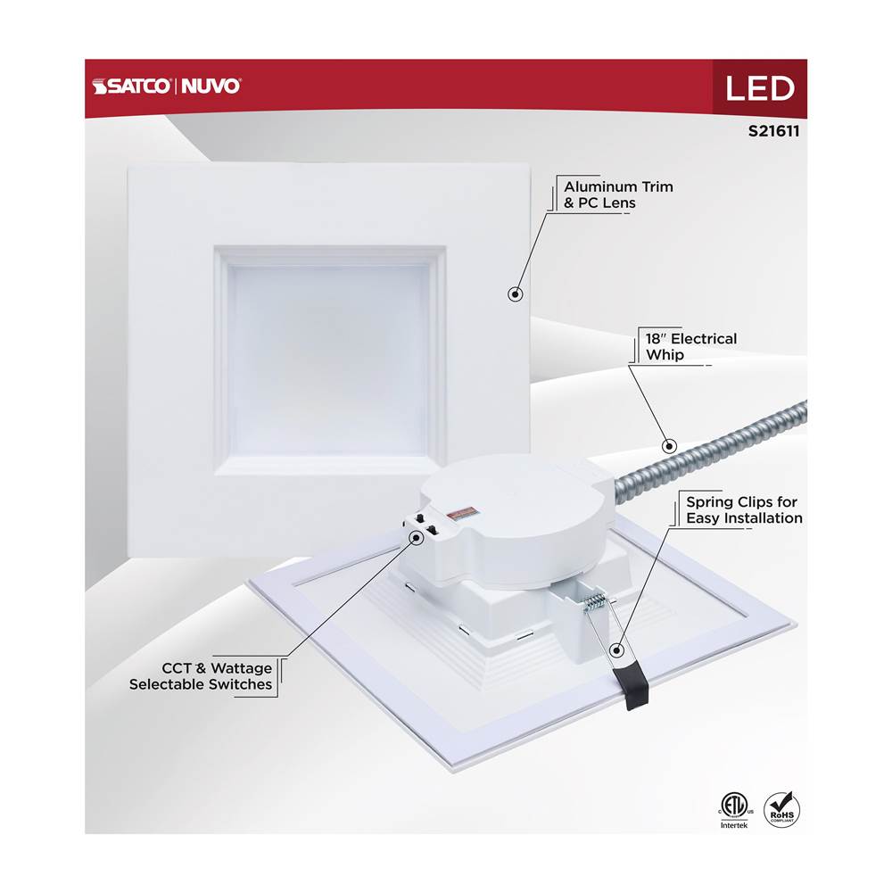 Nuvo S21611 White 35w Field Selectable Led 10-inch Commercial Downlight - Dual Dimming - Square - 120-277 Volt Image 6