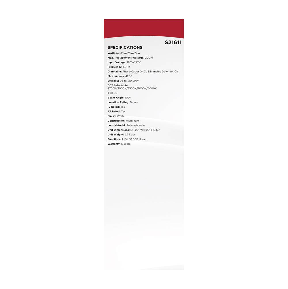 Nuvo S21611 White 35w Field Selectable Led 10-inch Commercial Downlight - Dual Dimming - Square - 120-277 Volt Image 4