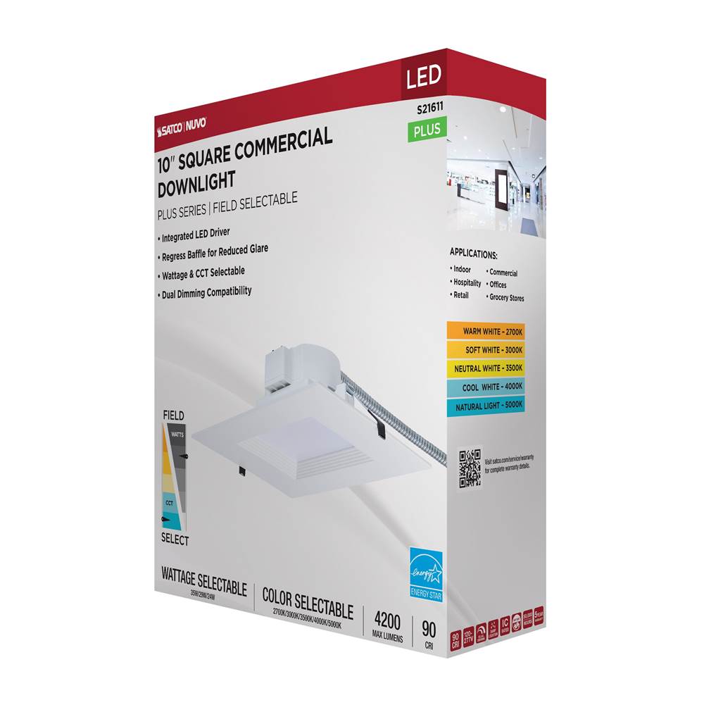 Nuvo S21611 White 35w Field Selectable Led 10-inch Commercial Downlight - Dual Dimming - Square - 120-277 Volt Image 3