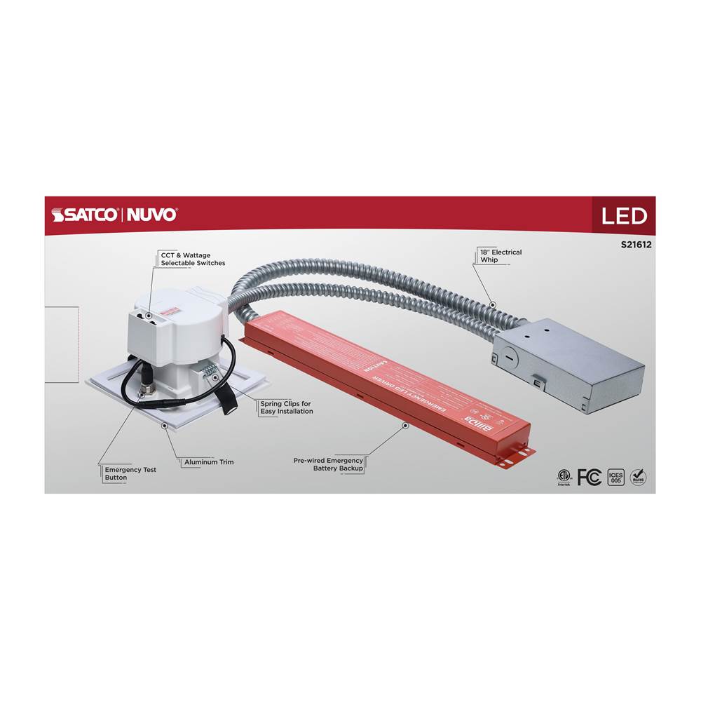 Nuvo S21612 White 14.6w Field Selectable Led 4-inch Commercial Downlight - Dual Dimming - Integrated Emergency Driver - Square - 120-347 Volt Image 2