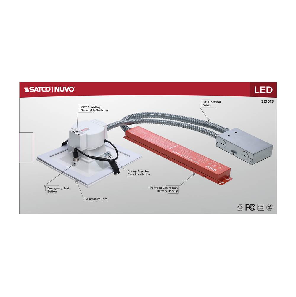 Nuvo S21613 White 20.5w Field Selectable Led 6-inch Commercial Downlight - Dual Dimming - Integrated Emergency Driver - Square - 120-347 Volt Image 2