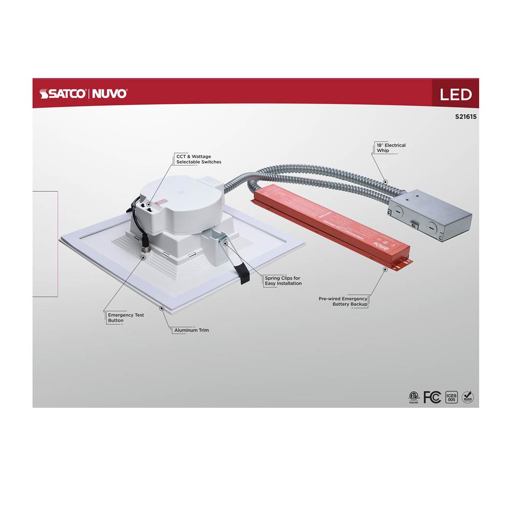 Nuvo S21615 White 38w Field Selectable Led 10-inch Commercial Downlight - Dual Dimming - Integrated Emergency Driver - Square - 120-277 Volt Image 2