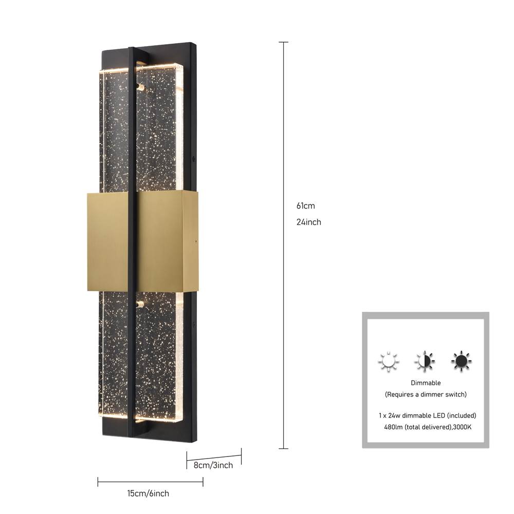 Arabela Lighting 65041 Charcoal Black 24'' Technica Outdoor Aluminum Sconce In Charcoal Black Finish With Seeded Crystal Panel. Image 2