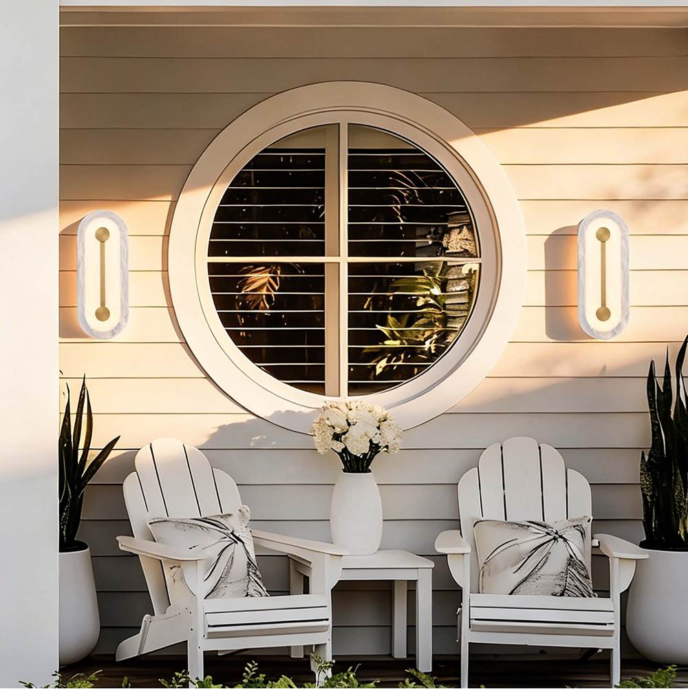Arabela Lighting 65050 Gold 14'' Zubris Outdoor Aluminum Sconce In Gold With Veined Alabaster Glass Image 3
