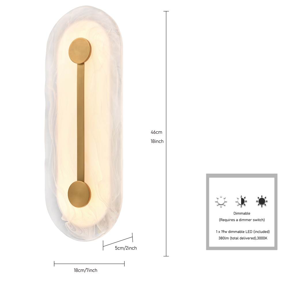 Arabela Lighting 65051 Gold 18'' Zubris Outdoor Aluminum Sconce In Gold With Veined Alabaster Glass Image 2