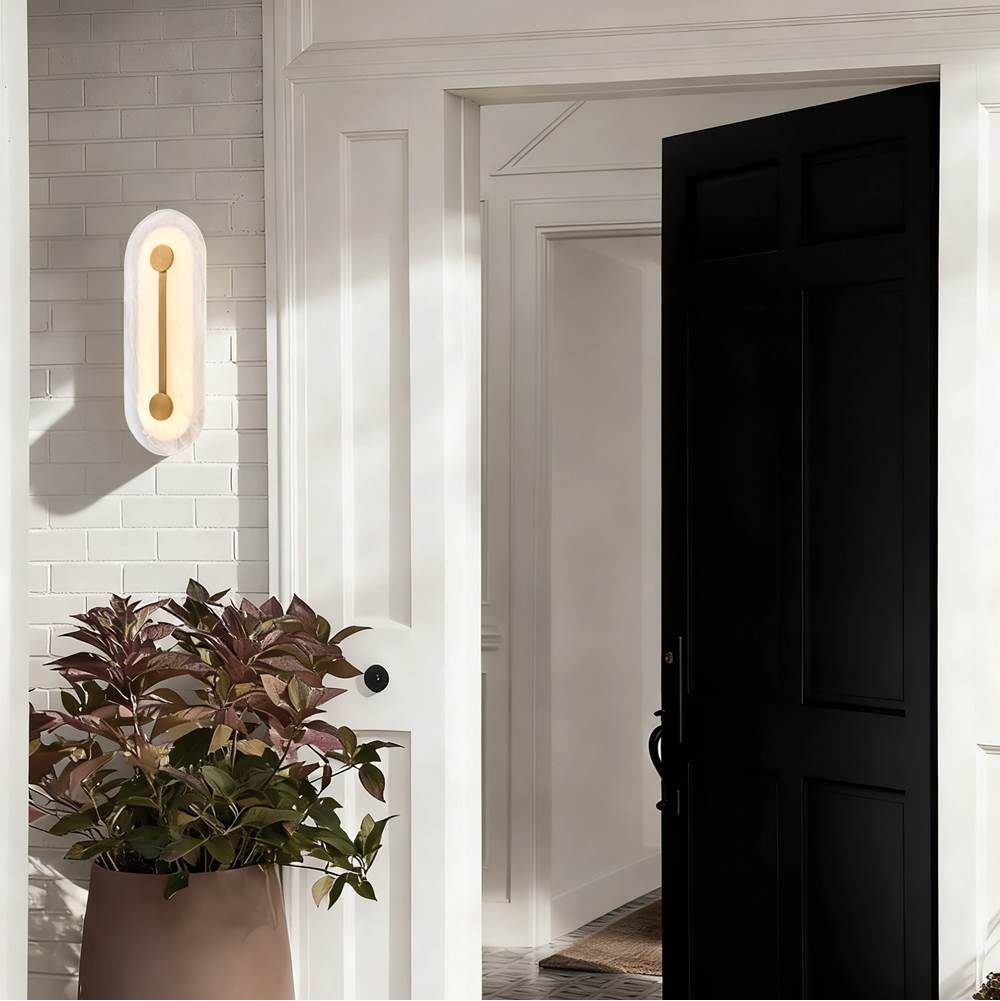 Arabela Lighting 65051 Gold 18'' Zubris Outdoor Aluminum Sconce In Gold With Veined Alabaster Glass Image 3