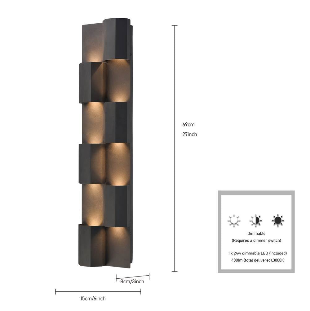 Arabela Lighting 65061 Charcoal Black 27'' Skyline Outdoor Aluminum Sconce In Charcoal Black Finish Image 2