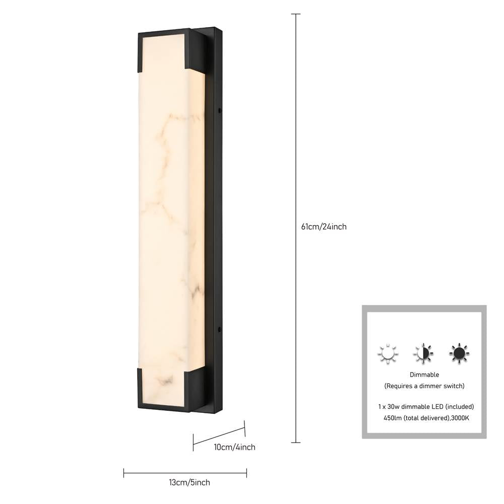 Arabela Lighting 65091 Charcoal Black 24'' Standish Outdoor Aluminum Sconce In Charcoal Black Finish With Faux Alabaster Resin Shade Image 2
