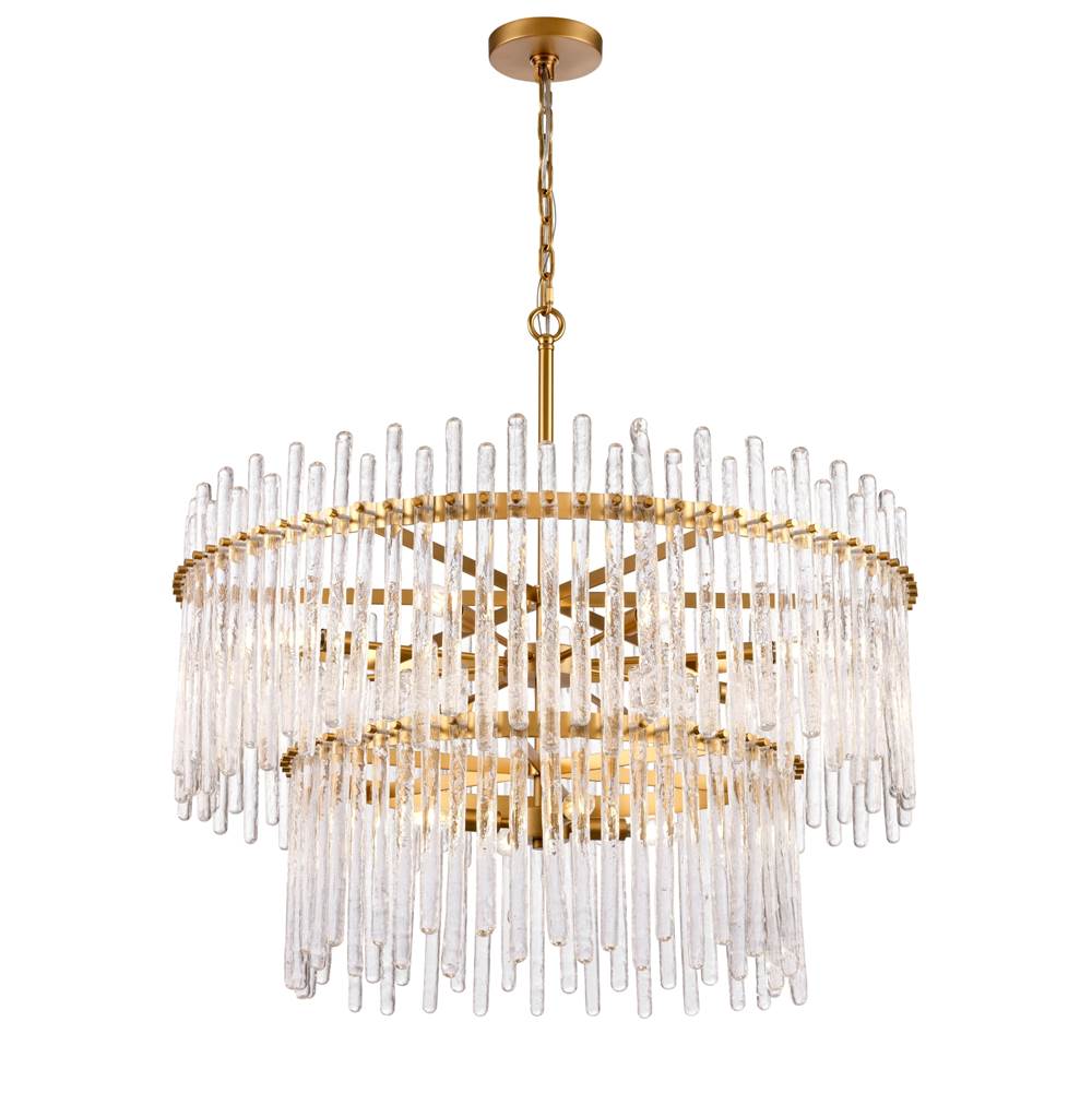 Arabela Lighting 85100-12 Satin Brass 36'' Icicles Pendant In Brass With Handmade Textured Glass Rods Image 1