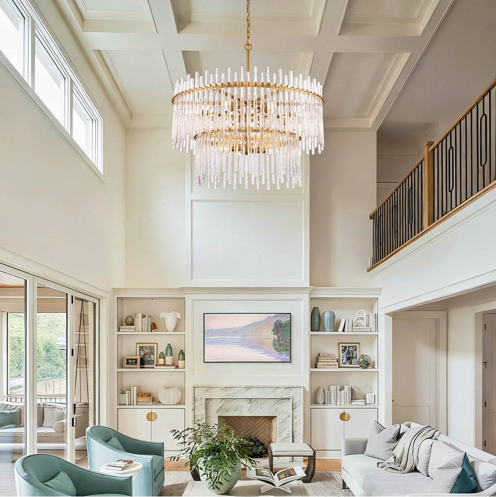 Arabela Lighting 85100-12 Satin Brass 36'' Icicles Pendant In Brass With Handmade Textured Glass Rods Image 3