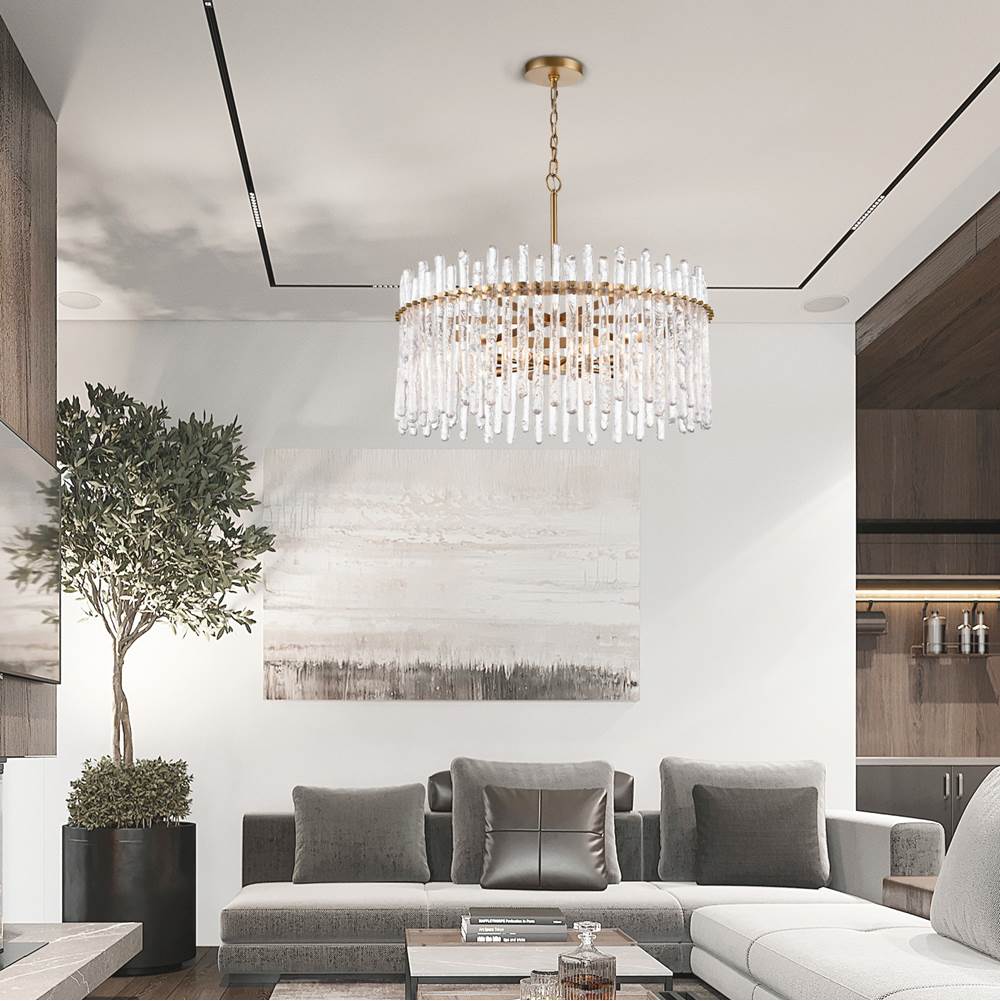 Arabela Lighting 85101-8 Natural Brass 30'' Icicles Pendant In Brass With Handmade Textured Glass Rods Image 3