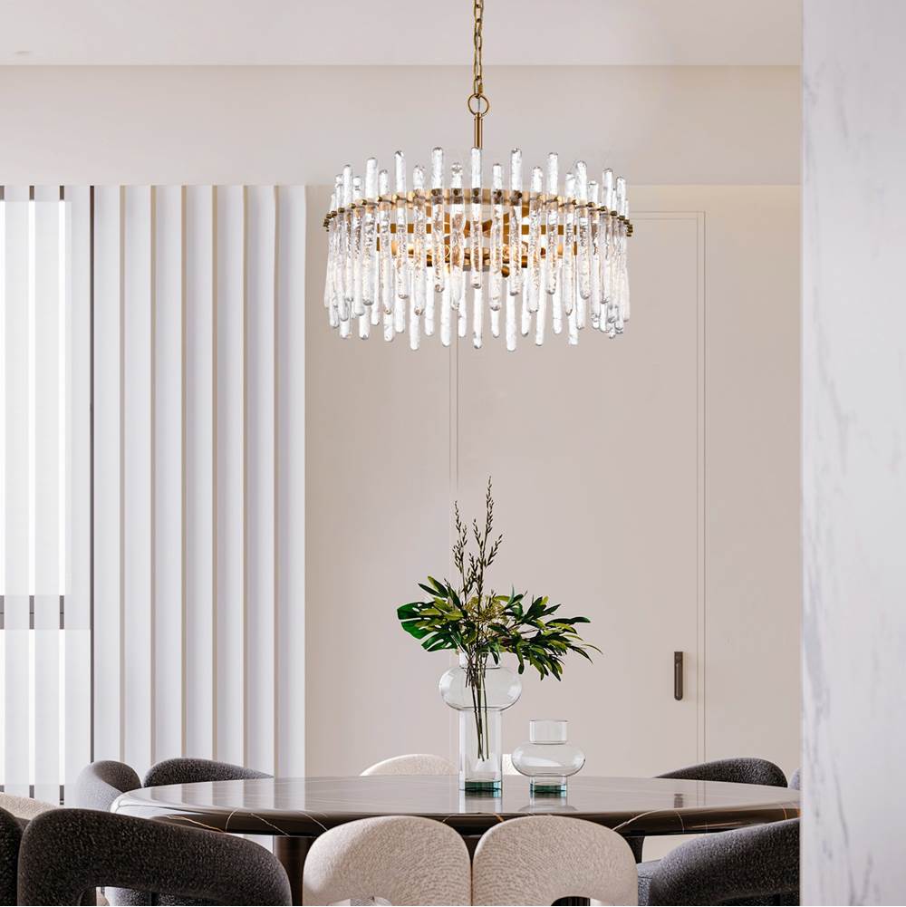Arabela Lighting 85102-6 Natural Brass 24'' Icicles Pendant In Brass With Handmade Textured Glass Rods Image 3