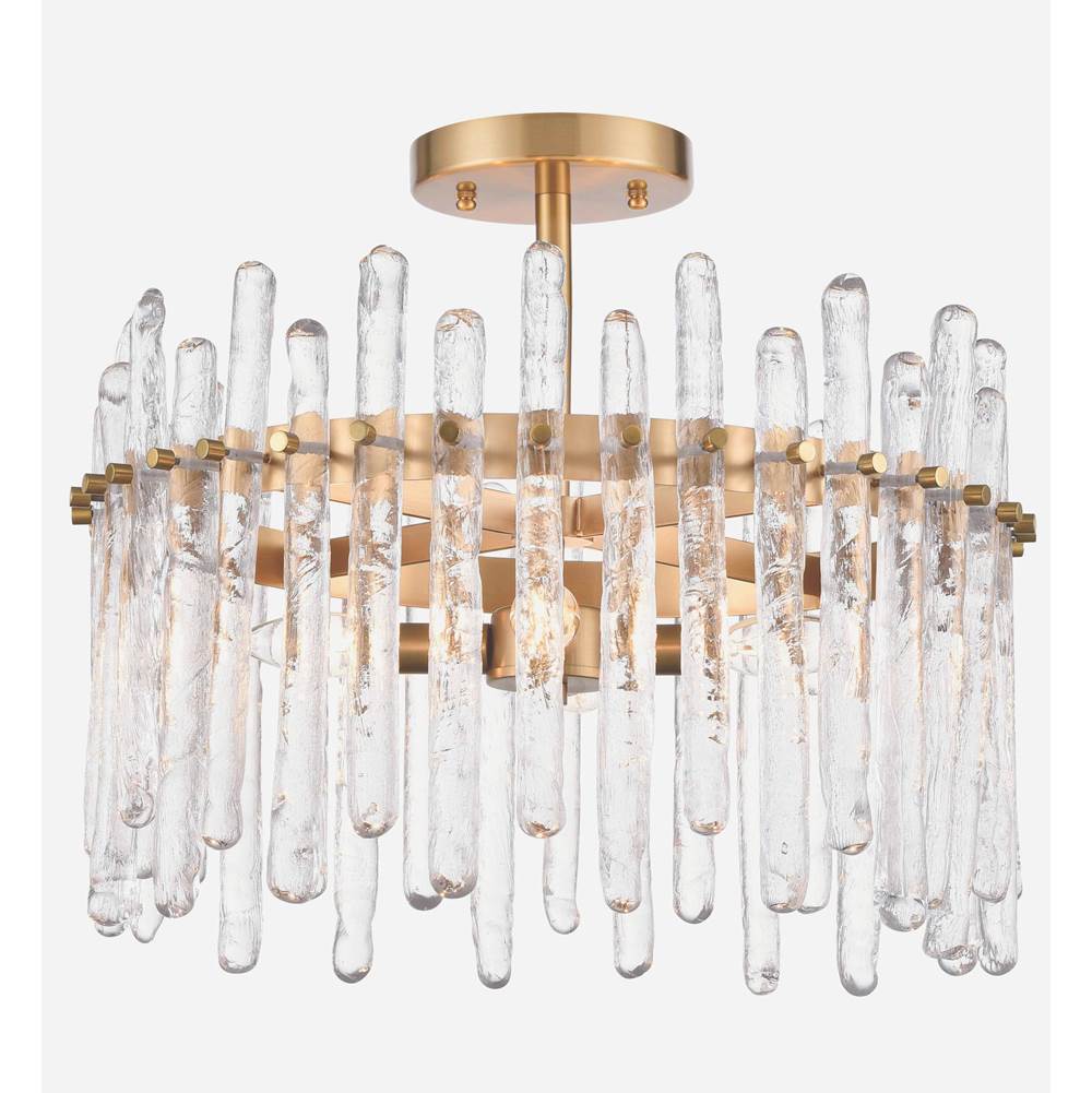 Arabela Lighting Icicles 18'' Icicles Pendant In Brass With Handmade Textured Glass Rods