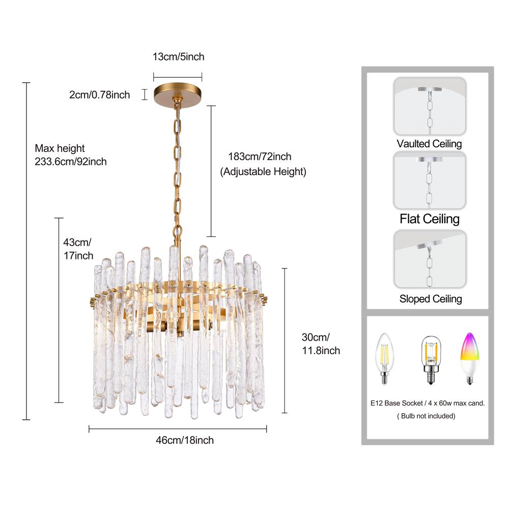 Arabela Lighting 85103-4 Natural Brass 18'' Icicles Pendant In Brass With Handmade Textured Glass Rods Image 2