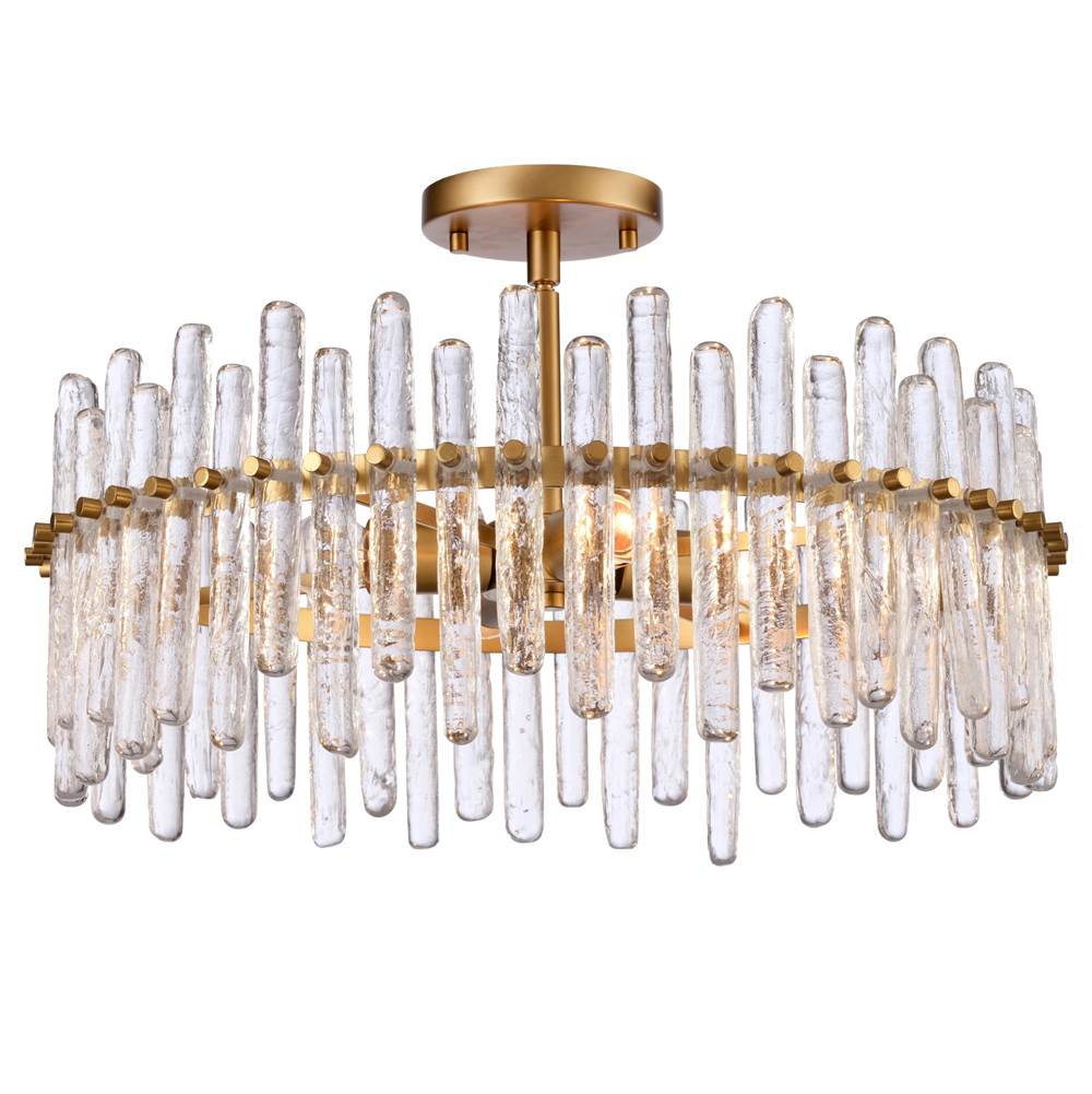 Arabela Lighting 85109-4 Satin Brass 21'' Icicles Semi Flush In Brass With Handmade Textured Glass Rods Image 1