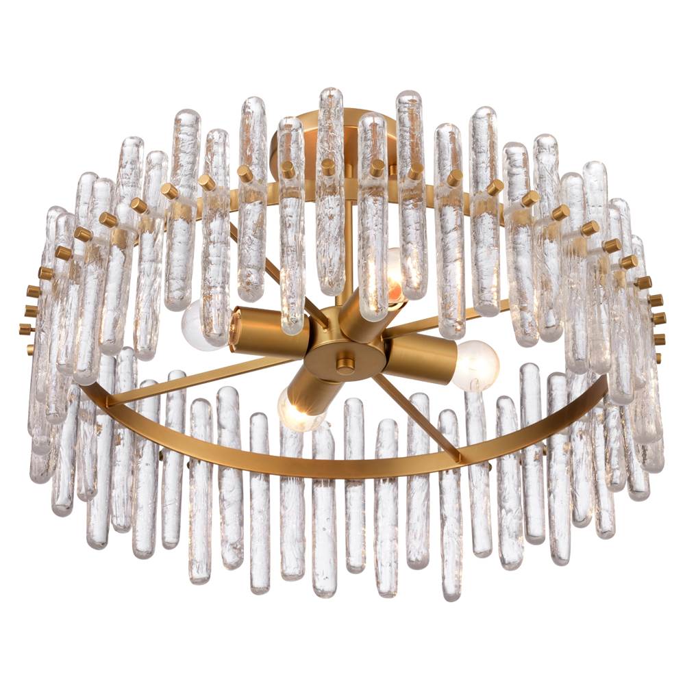 Arabela Lighting Icicles 21'' Icicles Semi Flush In Brass With Handmade Textured Glass Rods
