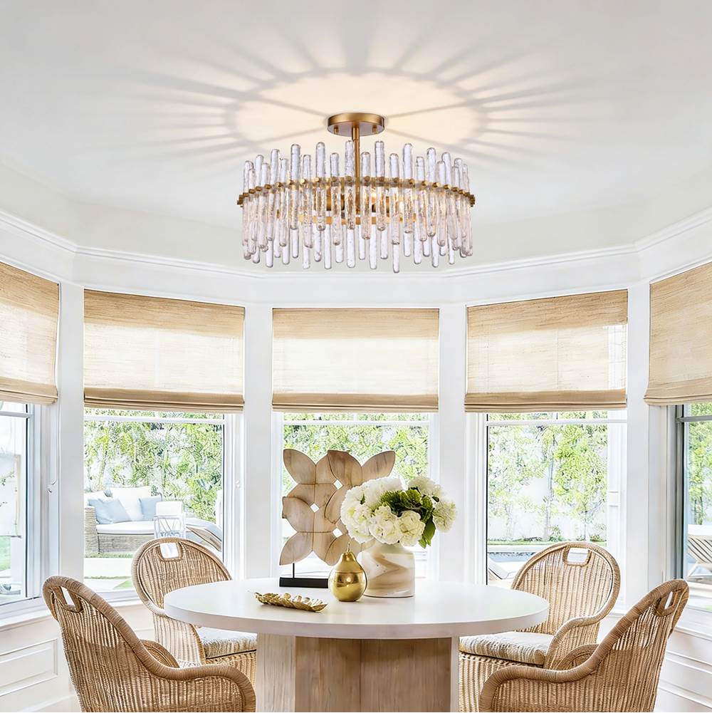 Arabela Lighting 85109-4 Satin Brass 21'' Icicles Semi Flush In Brass With Handmade Textured Glass Rods Image 2