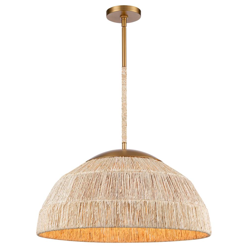 Arabela Lighting 85112-4 Natural Brass 24'' Copa Pendant In  Brass With Natural Corn Leaf Image 1