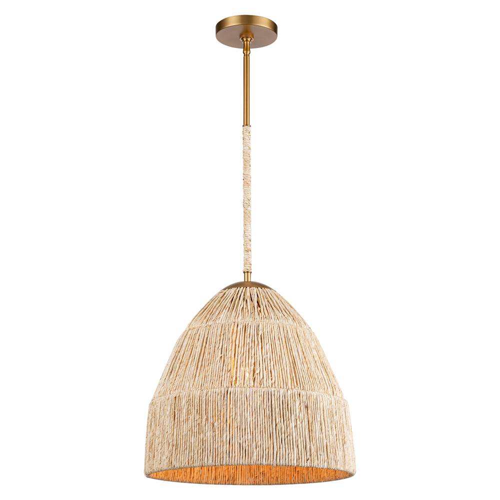 Arabela Lighting 85113-1 Natural Brass 16'' Copa Pendant In  Brass With Natural Corn Leaf Image 1