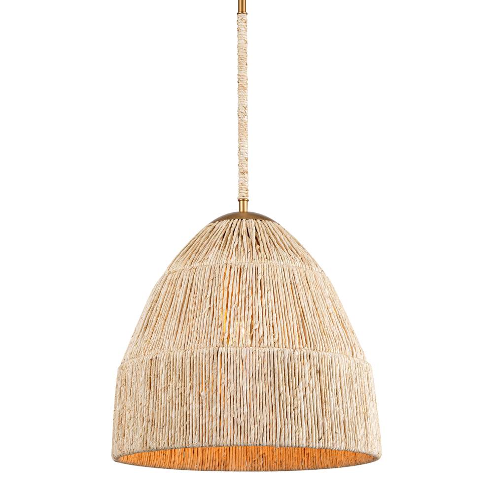 Arabela Lighting Copa 16'' Copa Pendant In  Brass With Natural Corn Leaf