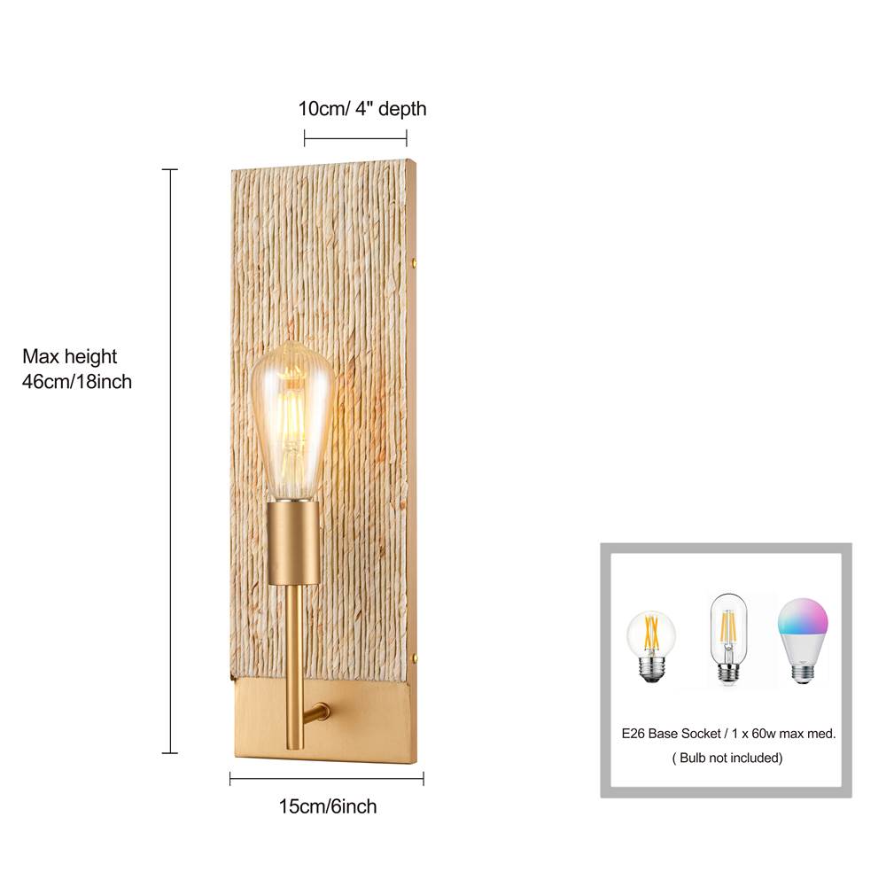 Arabela Lighting 85114-1 Natural Brass 18'' Copa Wall Sconce In  Brass With Natural Corn Leaf Image 2